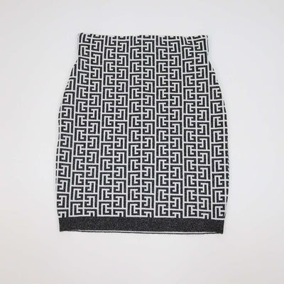 Balmain Black/White Blend Viscose Jacquard Lurex Mini Skirt