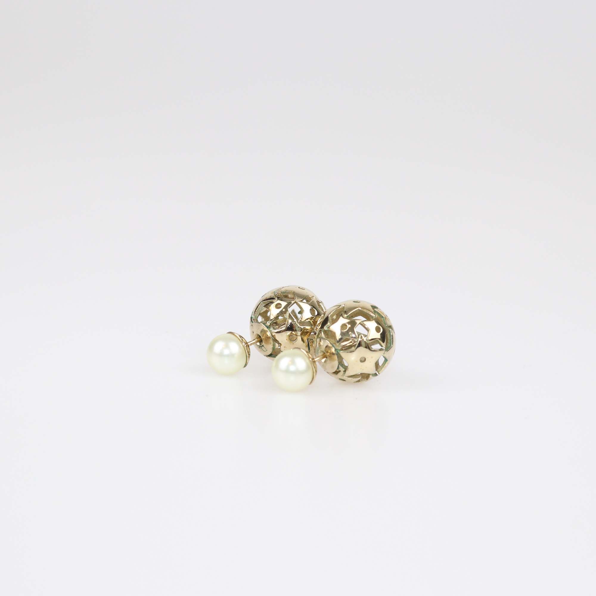 Christian Dior Gold Tone Metal Faux Pearl Star Mise En Dior Earrings