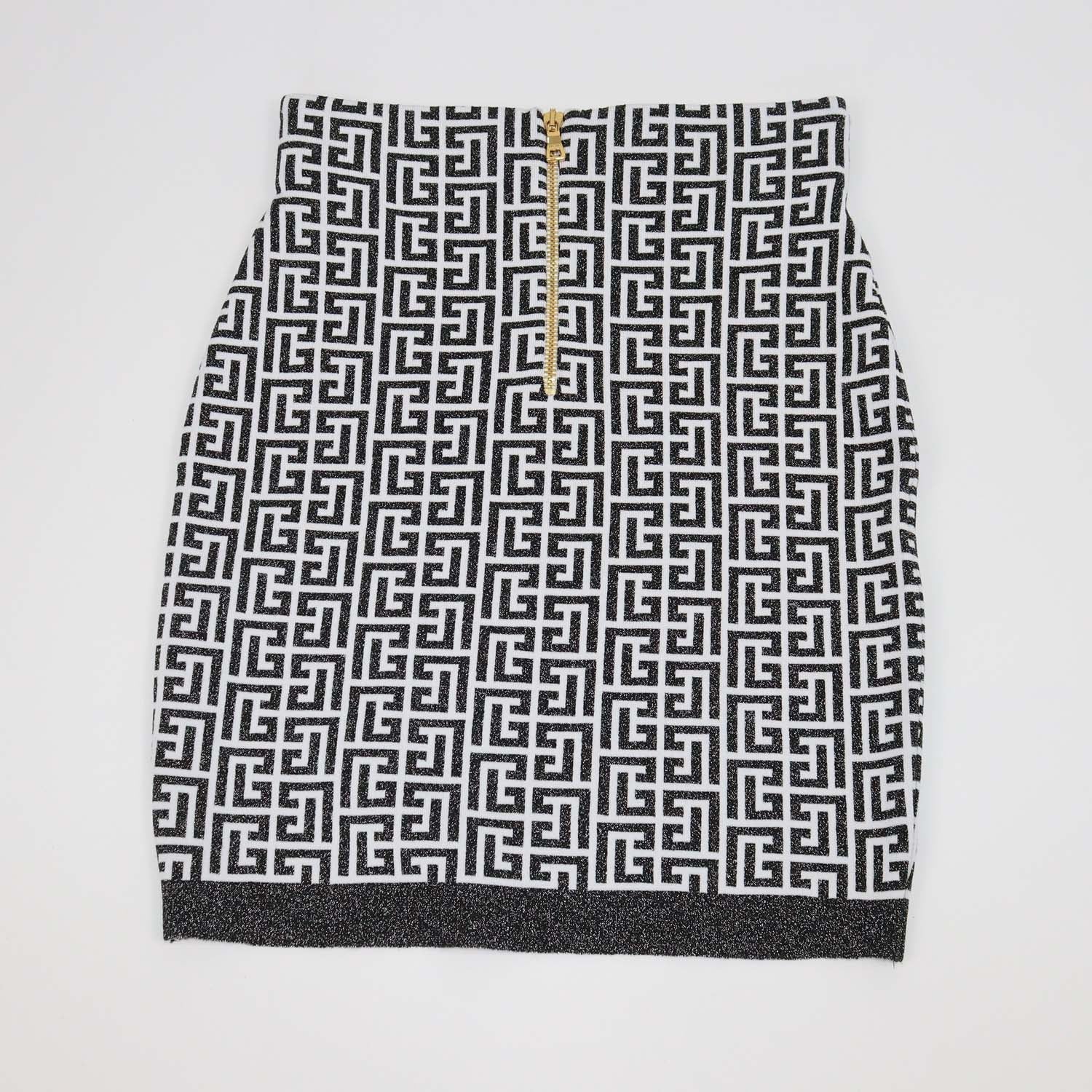 Balmain Black/White Blend Viscose Jacquard Lurex Mini Skirt