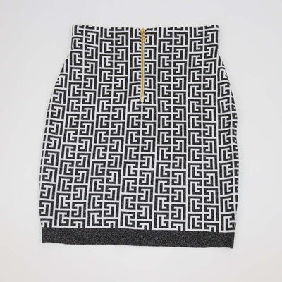 Balmain Black/White Blend Viscose Jacquard Lurex Mini Skirt