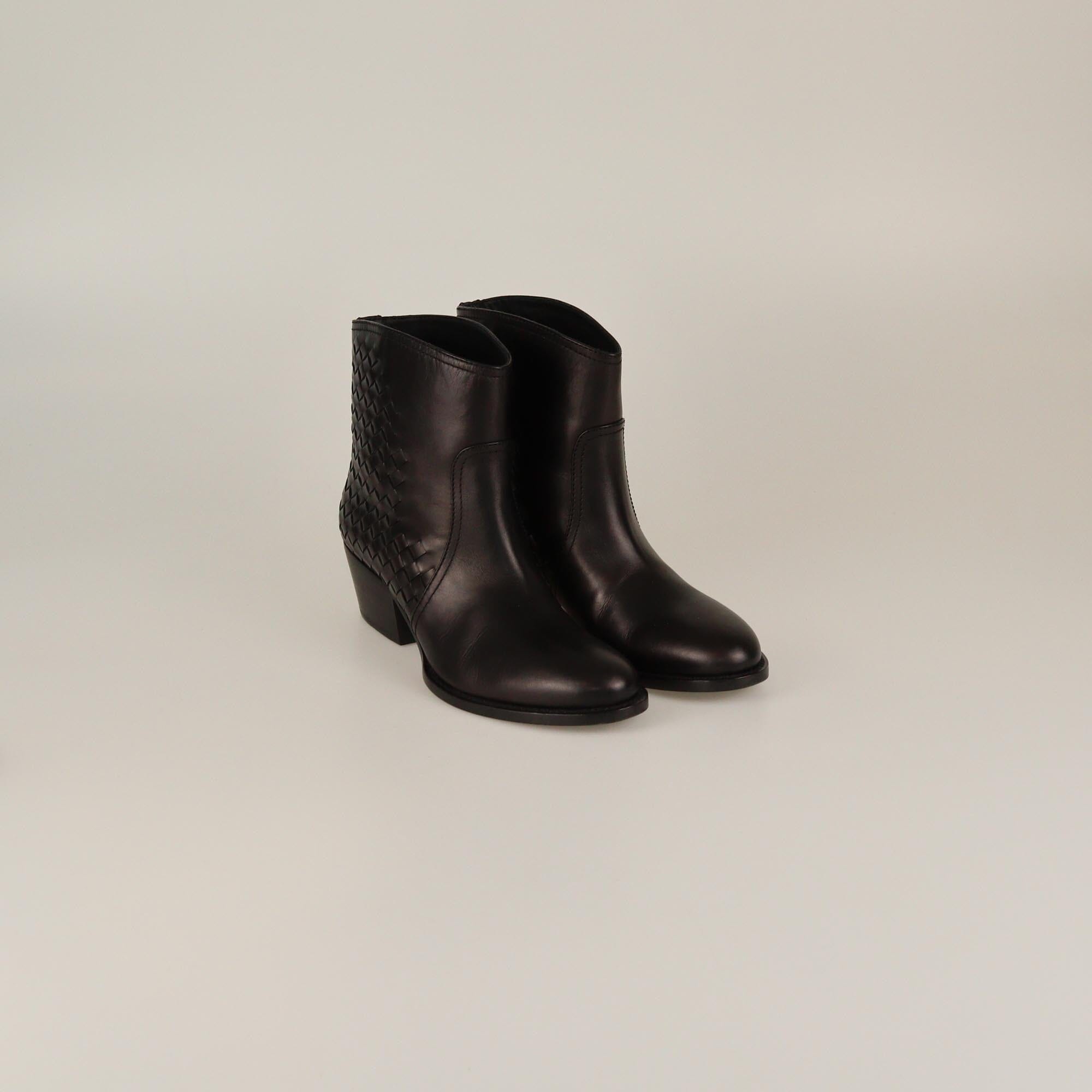 Bottega Veneta Choco Brown Intrecciato Block Heel Ankle Boots Womens Bottega Veneta 