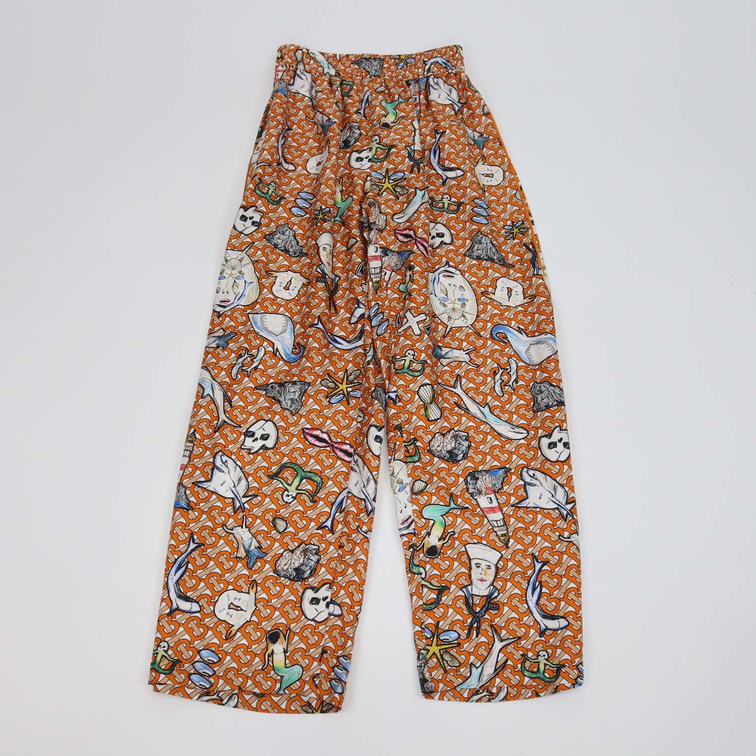 Burberry Orange/Multicolor Silk Printed Twill Pants