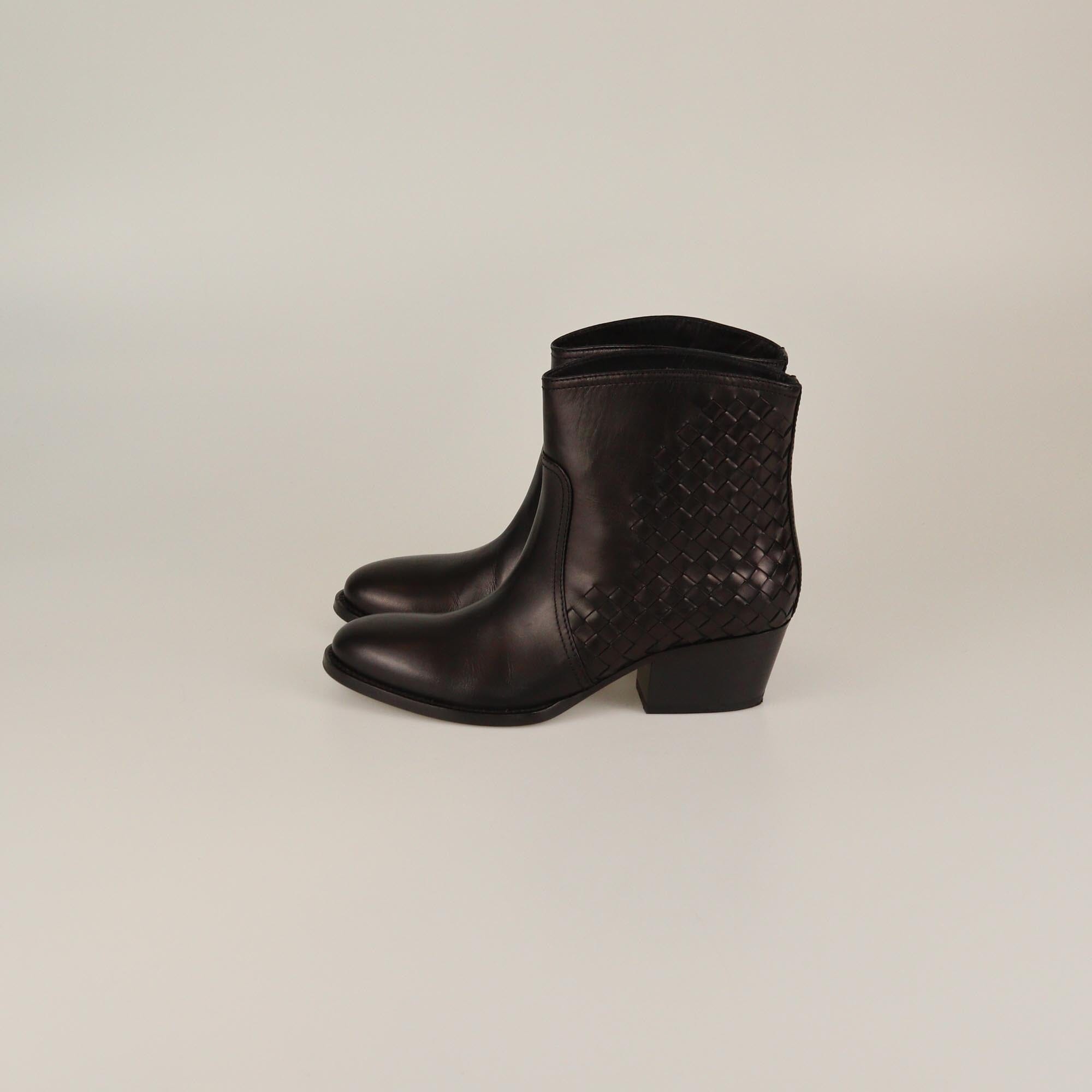 Bottega Veneta Choco Brown Intrecciato Block Heel Ankle Boots Womens Bottega Veneta 