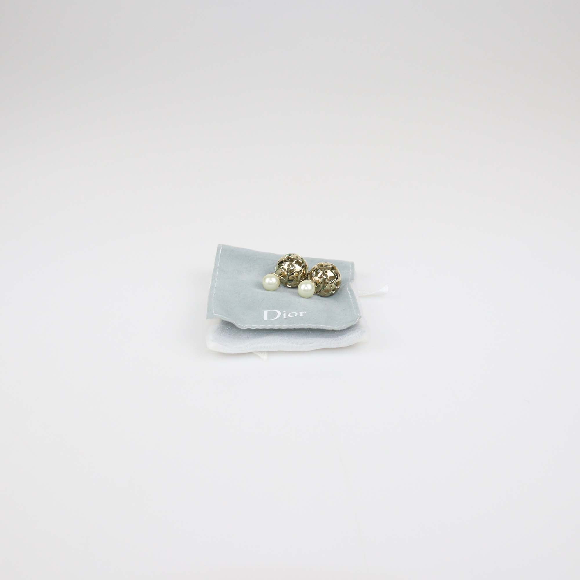 Christian Dior Gold Tone Metal Faux Pearl Star Mise En Dior Earrings