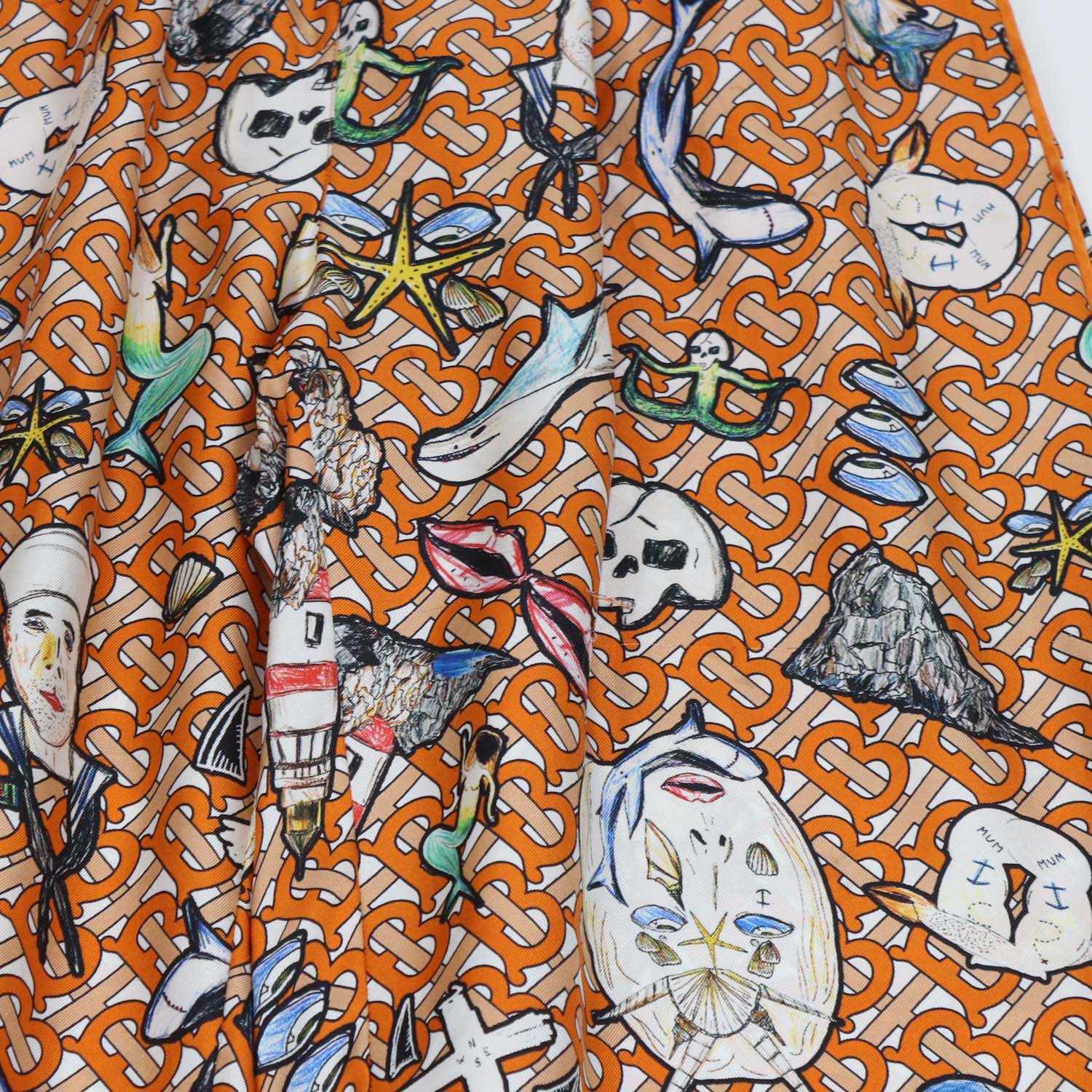 Burberry Orange/Multicolor Silk Printed Twill Pants