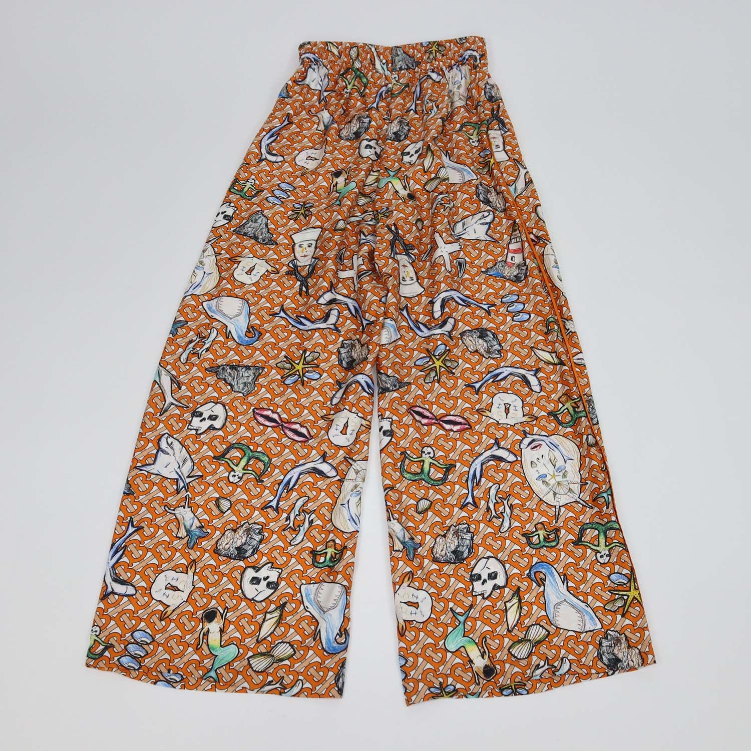 Burberry Orange/Multicolor Silk Printed Twill Pants