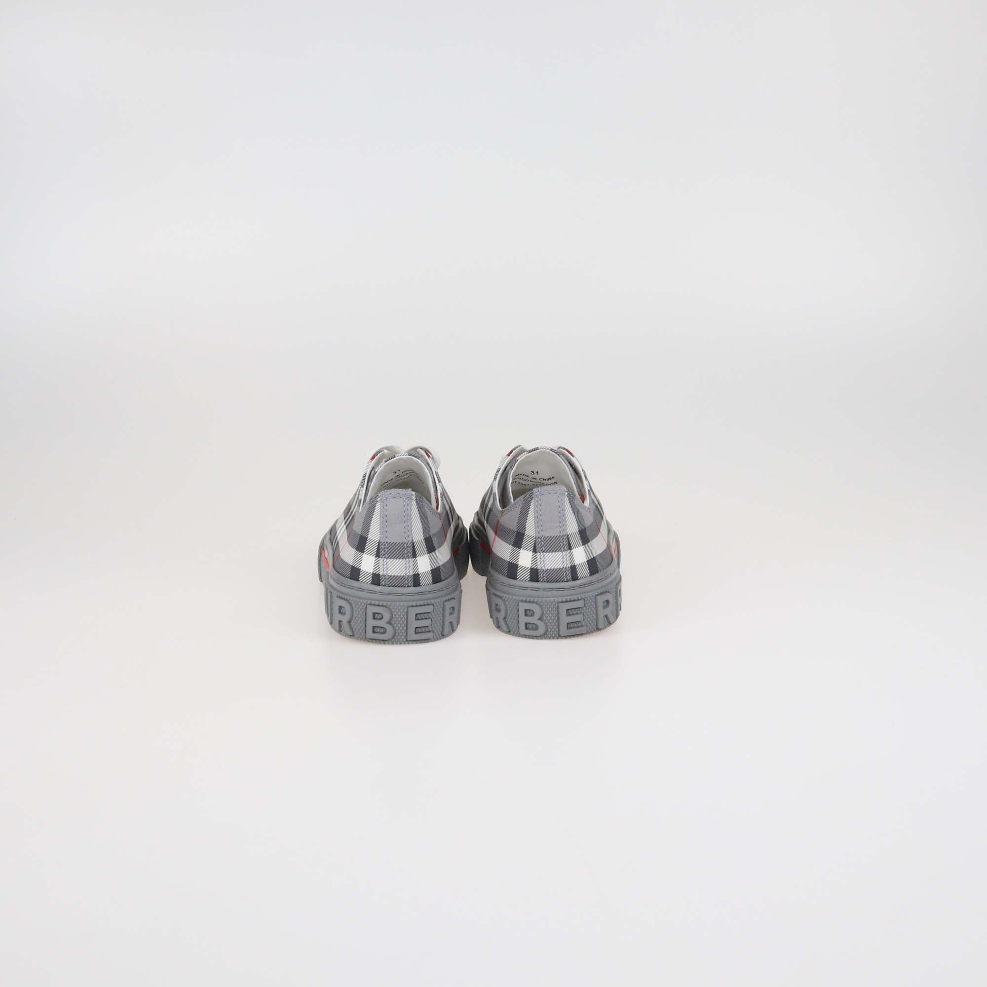 Burberry Kids Grey Vintage Check Fabric Jack Low Top Sneakers