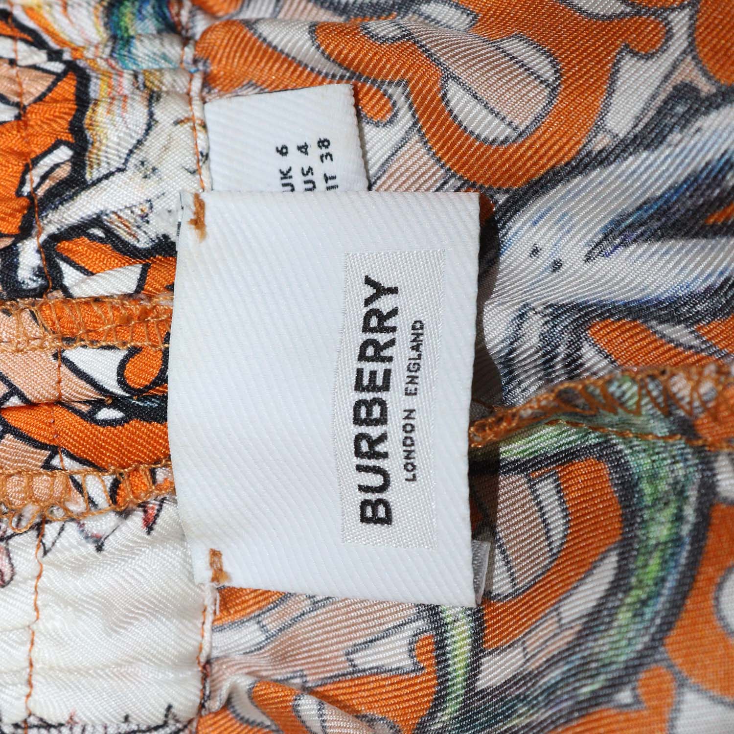 Burberry Orange/Multicolor Silk Printed Twill Pants