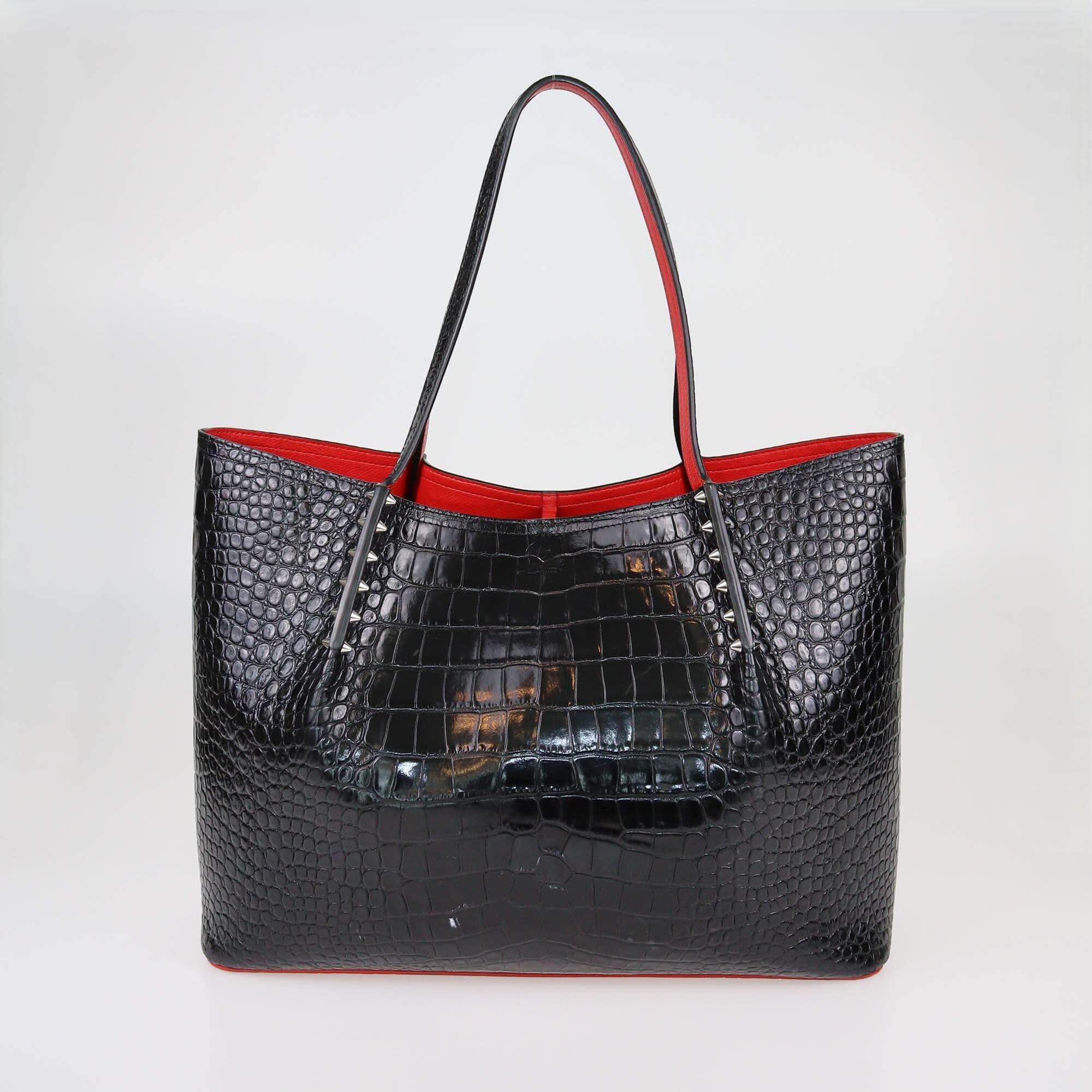 Christian Louboutin Black Croc Embossed Large Cabarock Tote Womens Christian Louboutin 