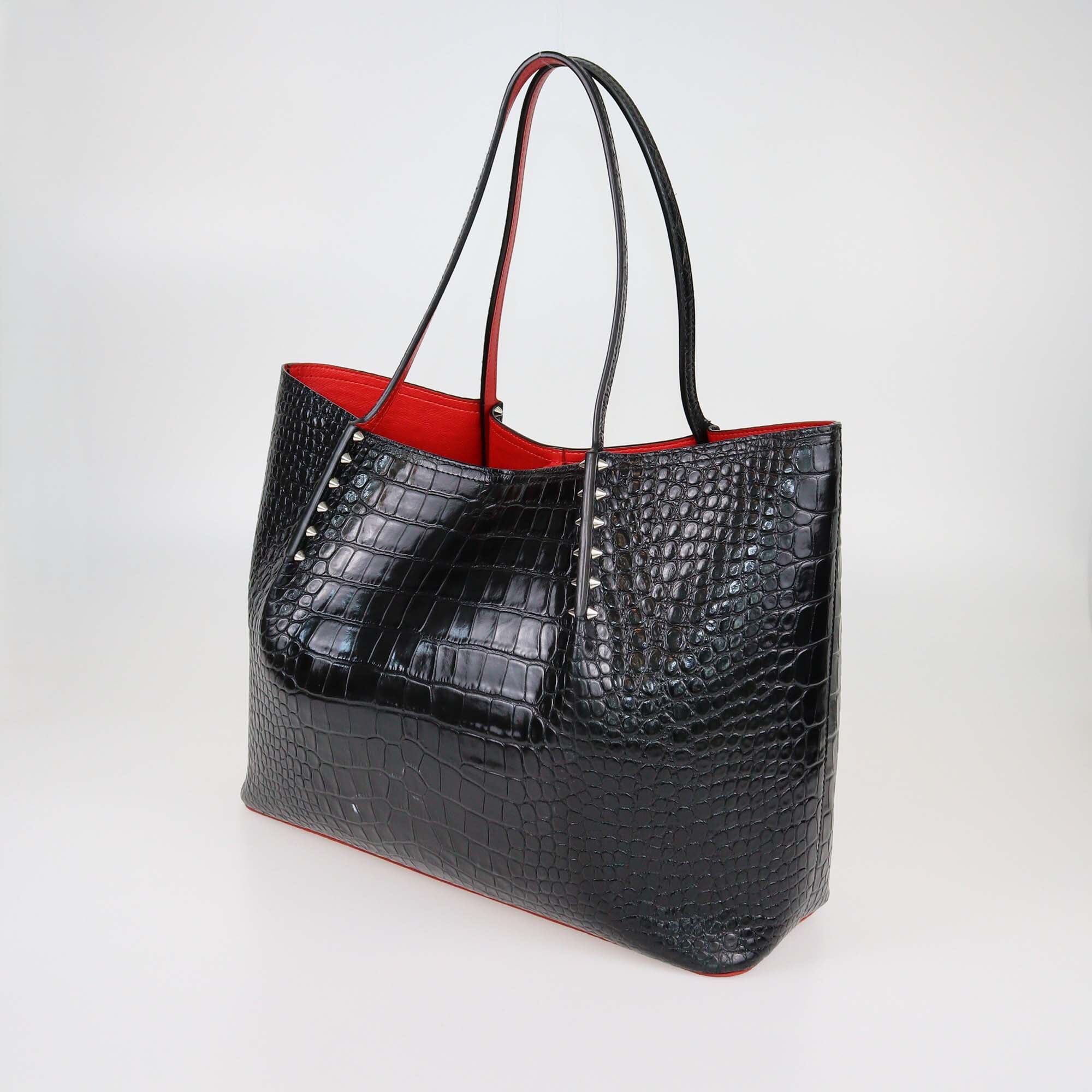 Christian Louboutin Black Croc Embossed Large Cabarock Tote Womens Christian Louboutin 