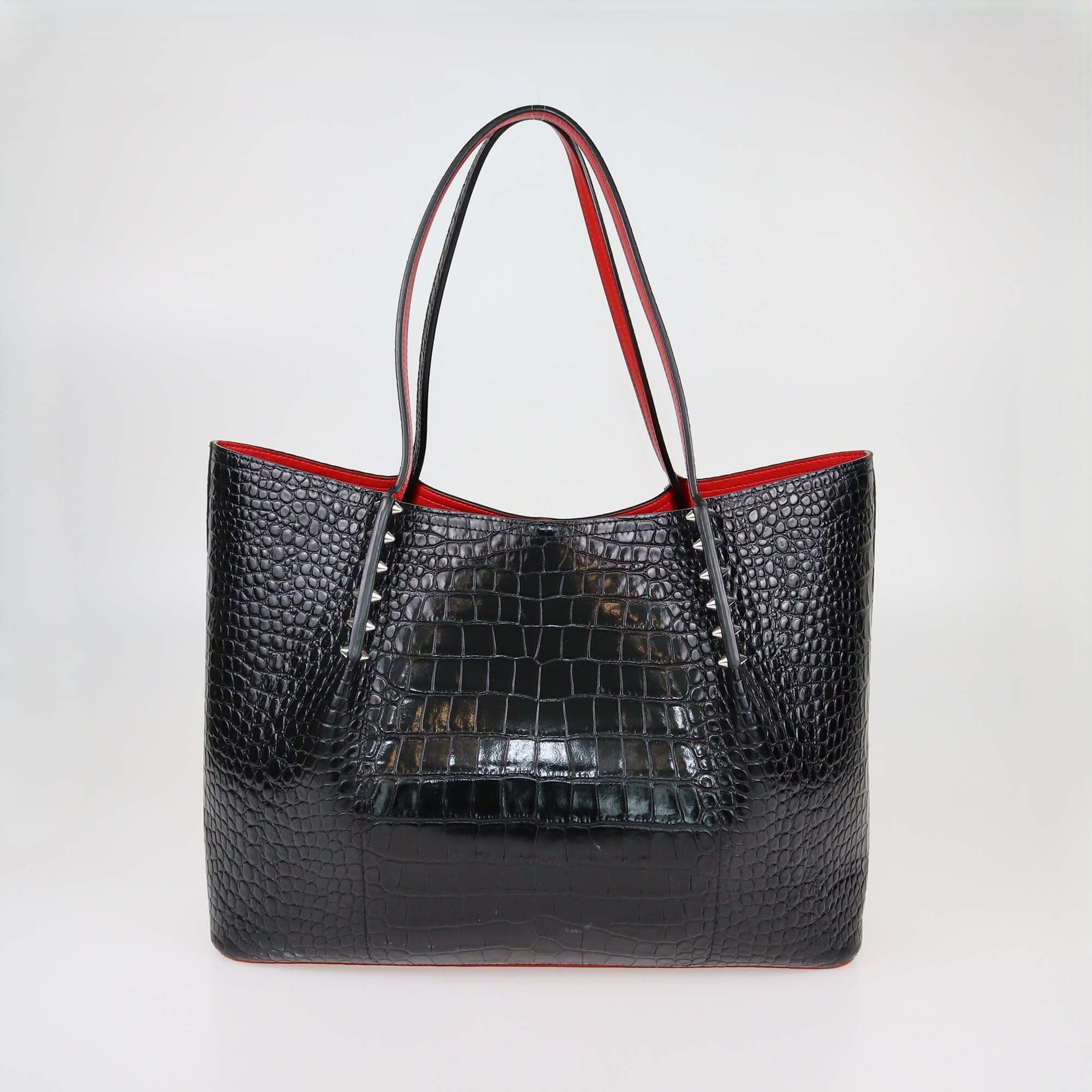 Christian Louboutin Black Croc Embossed Large Cabarock Tote Womens Christian Louboutin 