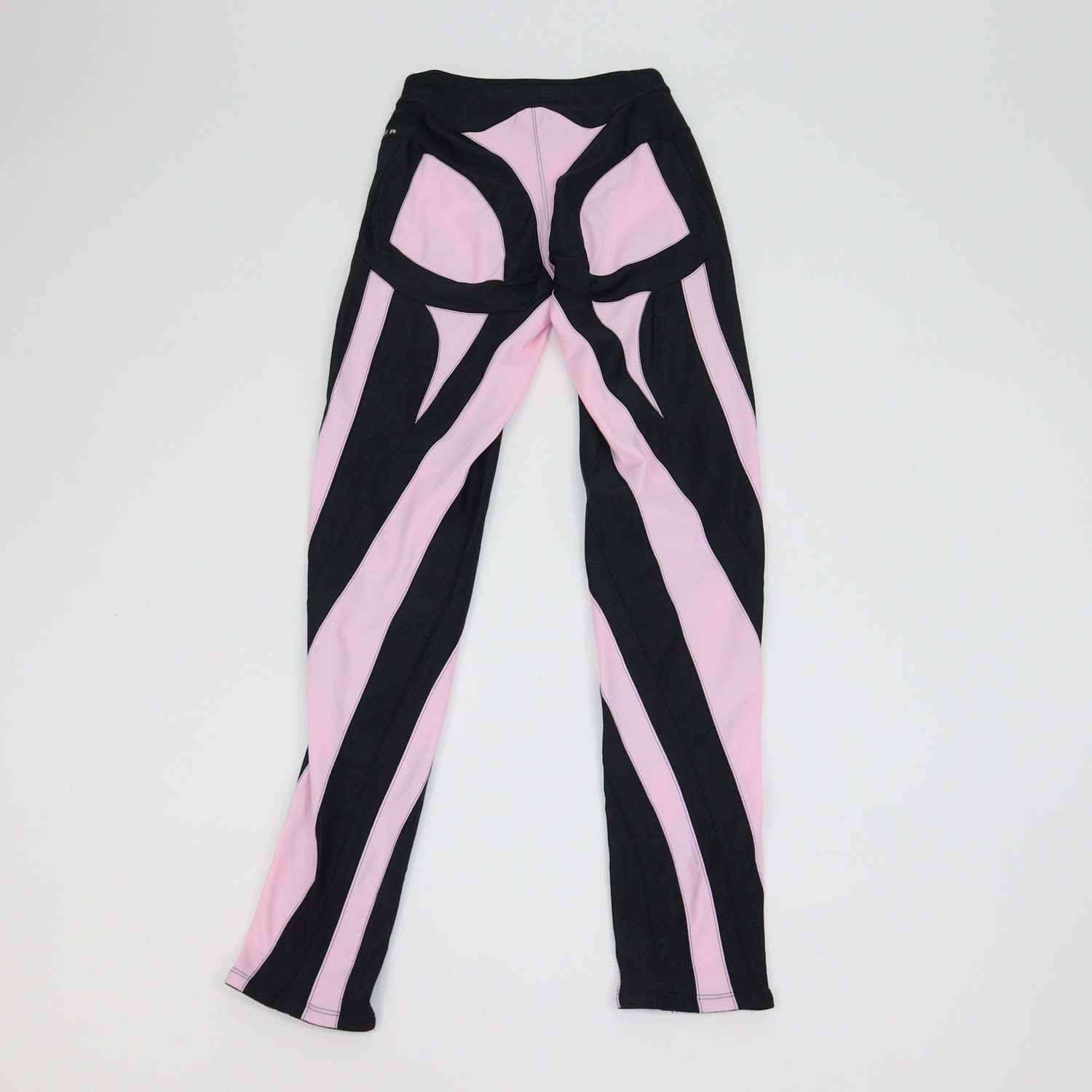 Mugler Black/Pink Blend Polyamide Panelled Spiral Leggings