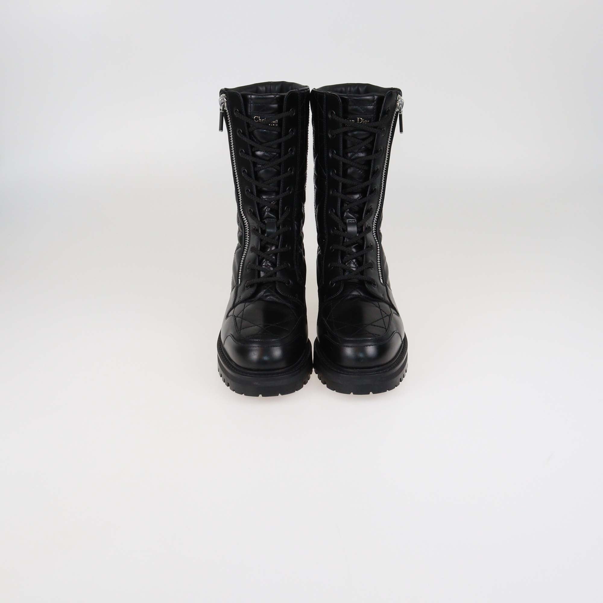 Christian Dior Black Cannage Leather D-Leader Combat Boots