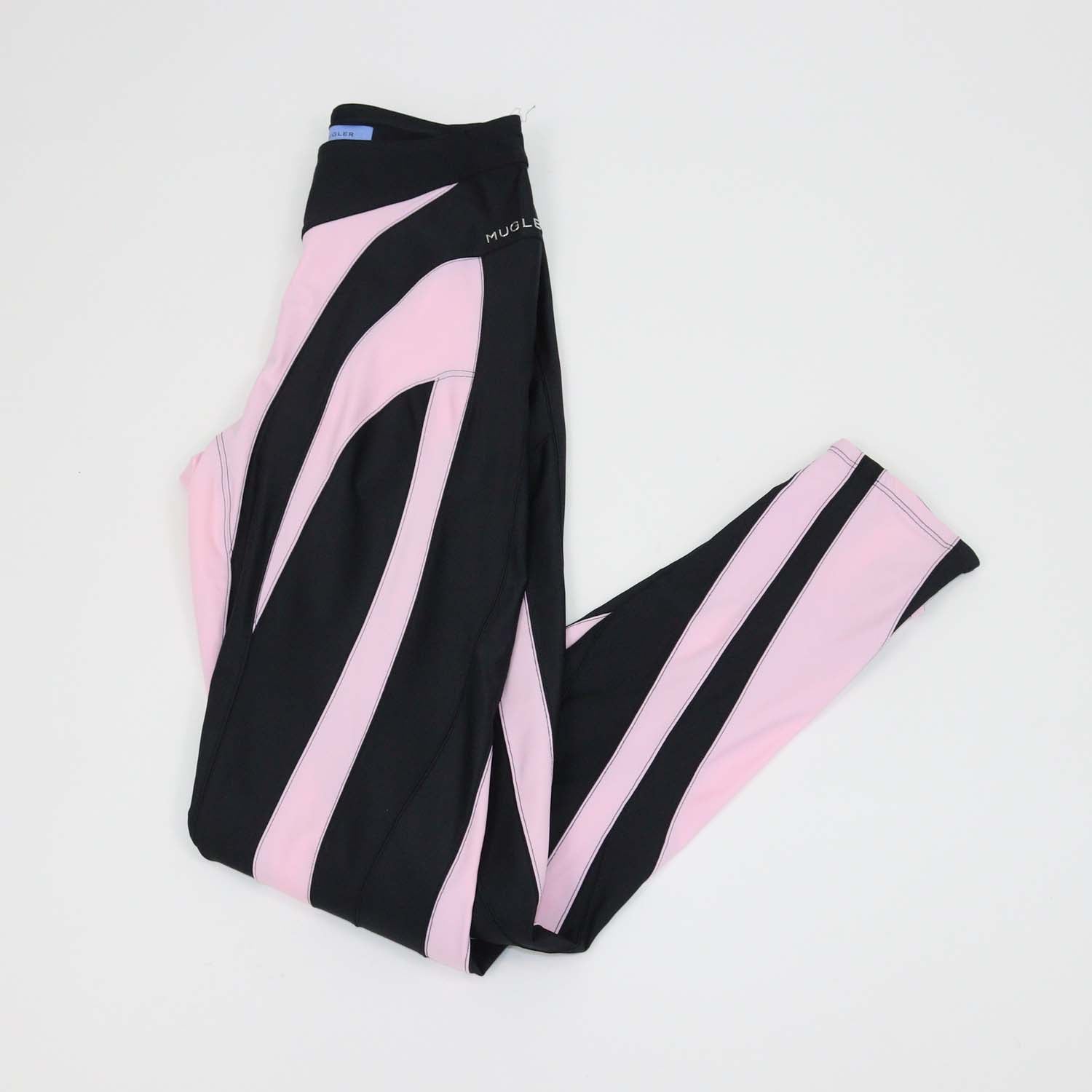 Mugler Black/Pink Blend Polyamide Panelled Spiral Leggings