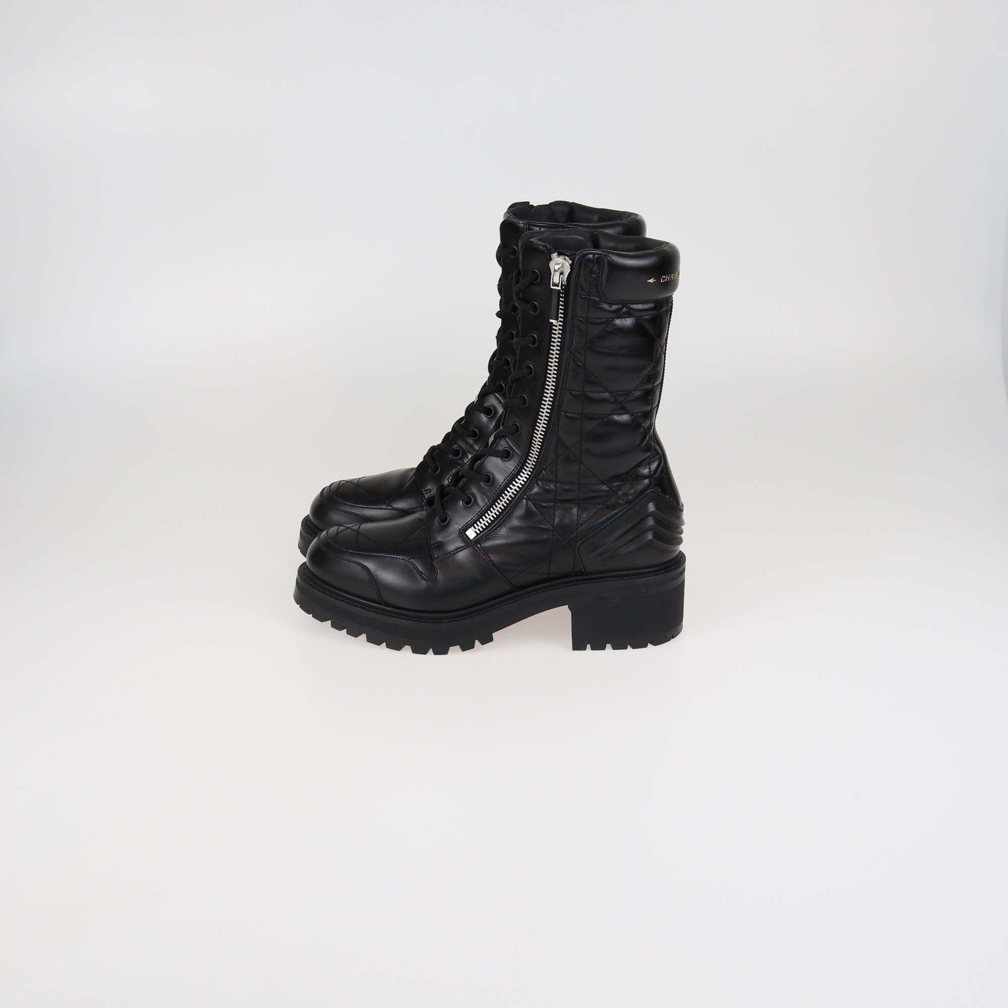 Christian Dior Black Cannage Leather D-Leader Combat Boots