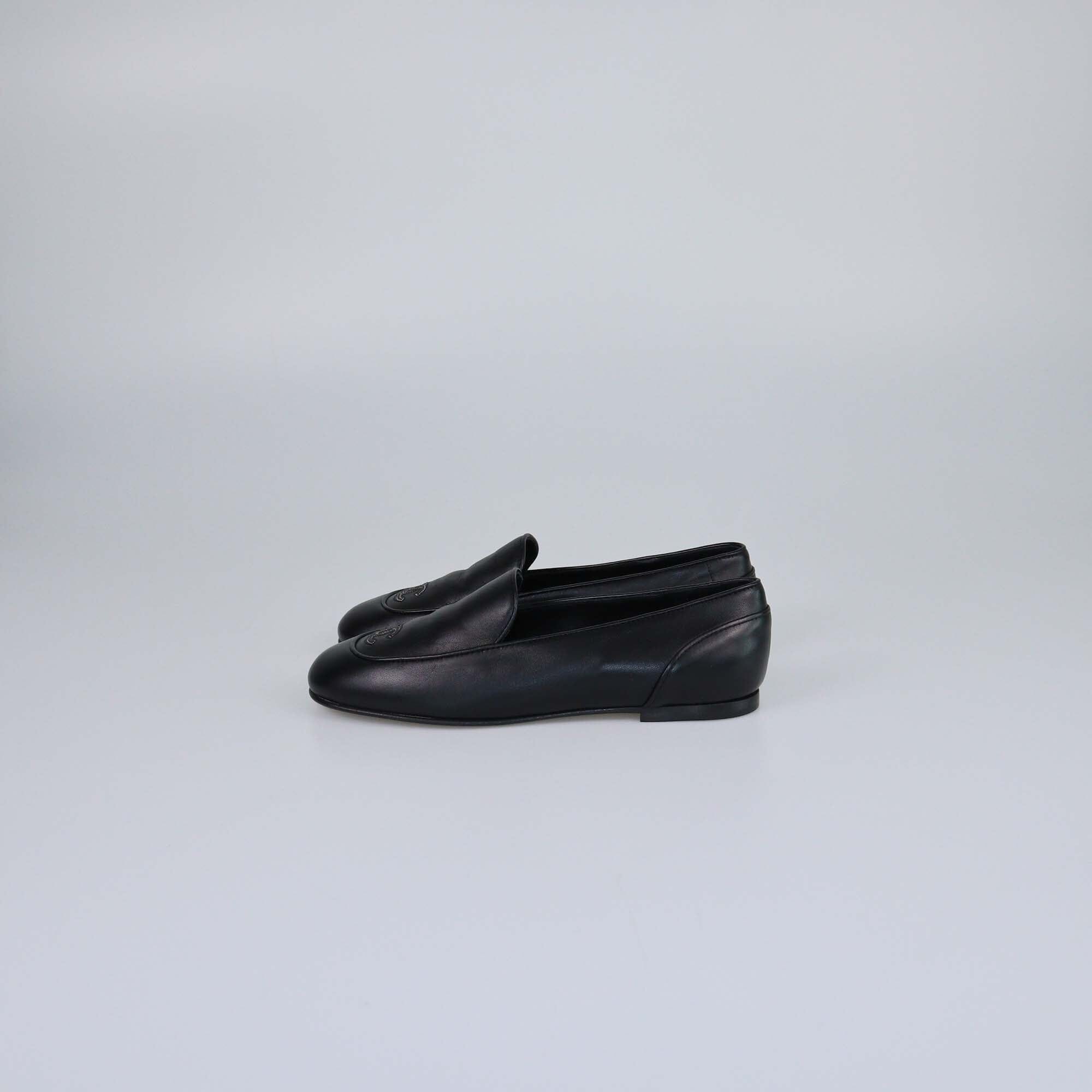 Chanel Black CC Mocassins Loafers Womens Chanel 