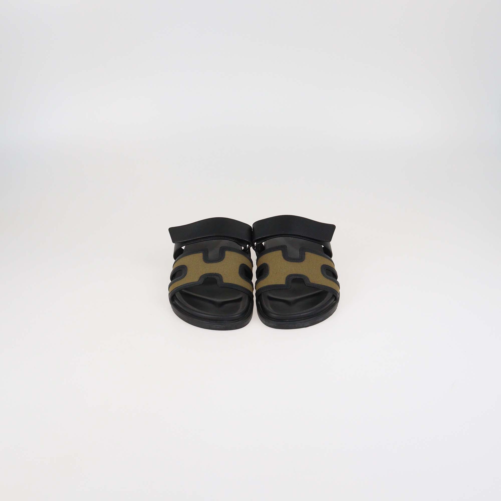 Hermes Brown/Black Canvas and Leather Chypre Sandals