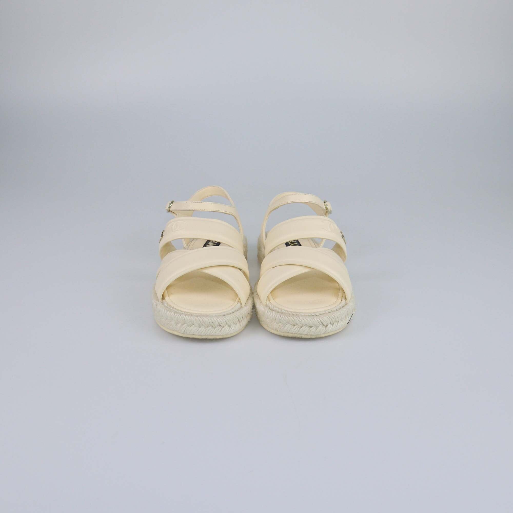 Chanel Cream Espadrilles Sandals Womens Chanel 