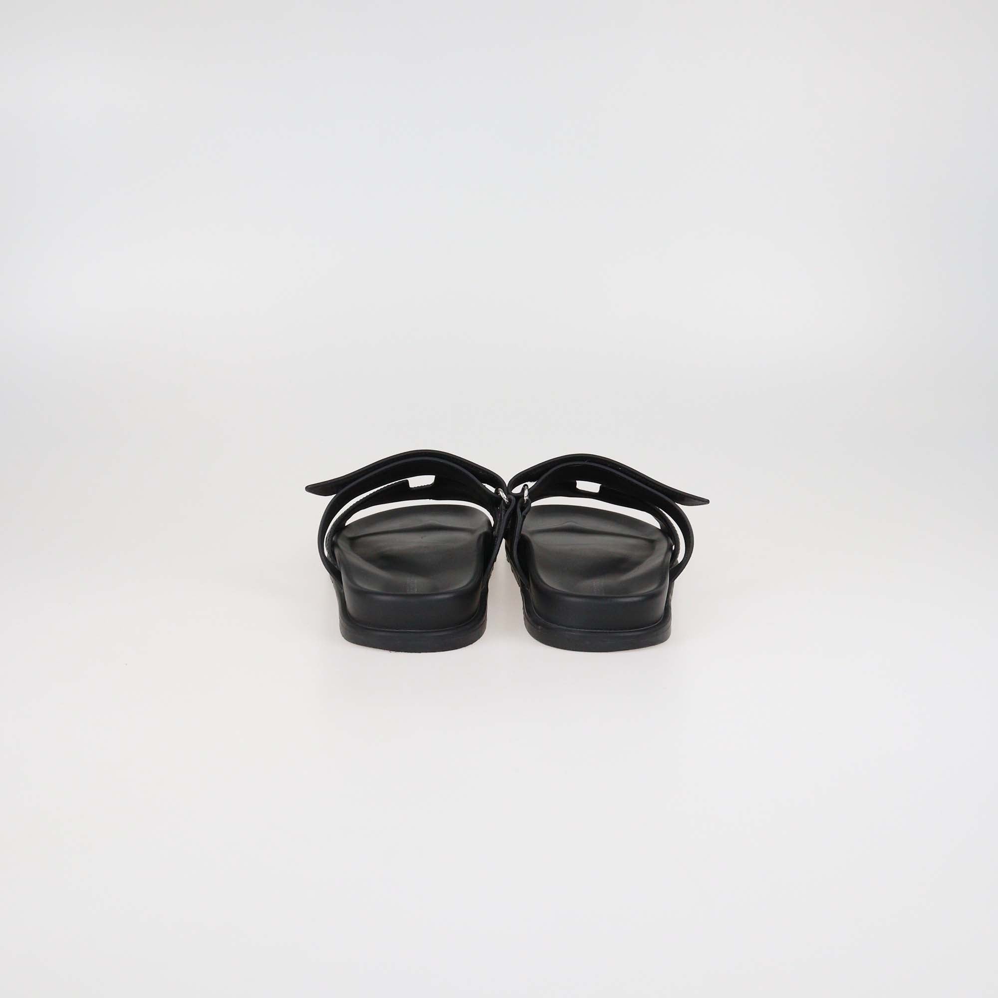 Hermes Brown/Black Canvas and Leather Chypre Sandals