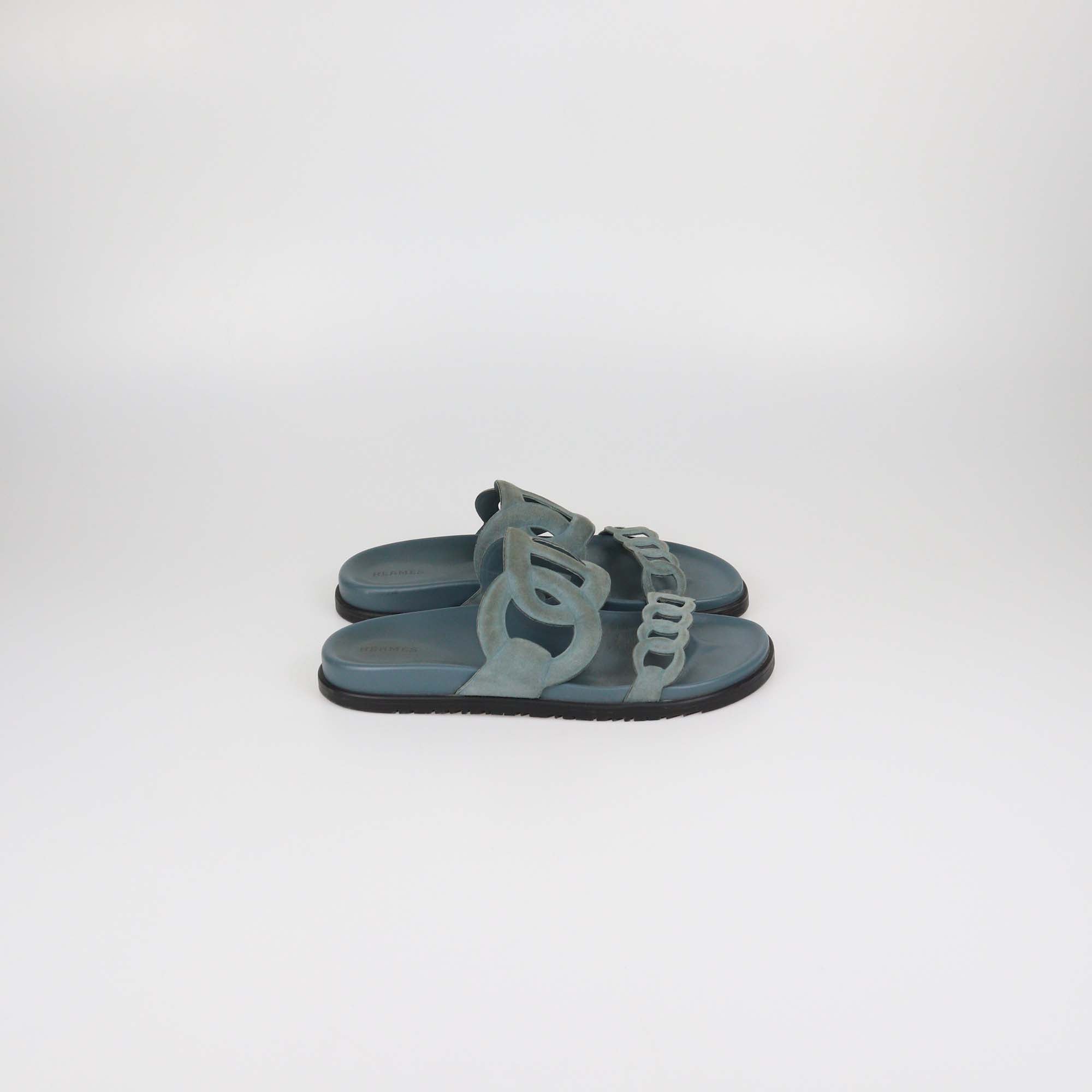 Hermes Blue Suede Extra Sandals