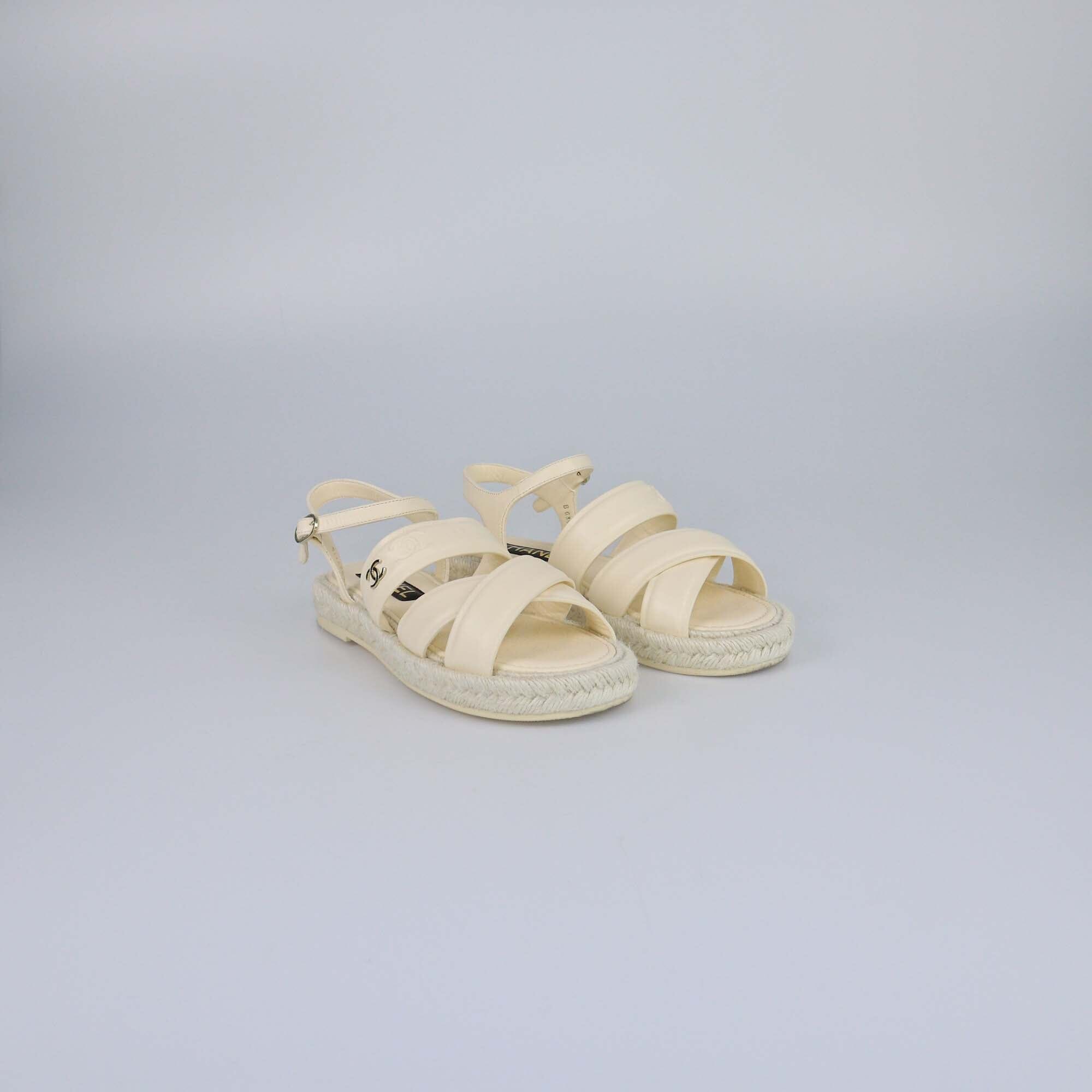 Chanel Cream Espadrilles Sandals Womens Chanel 