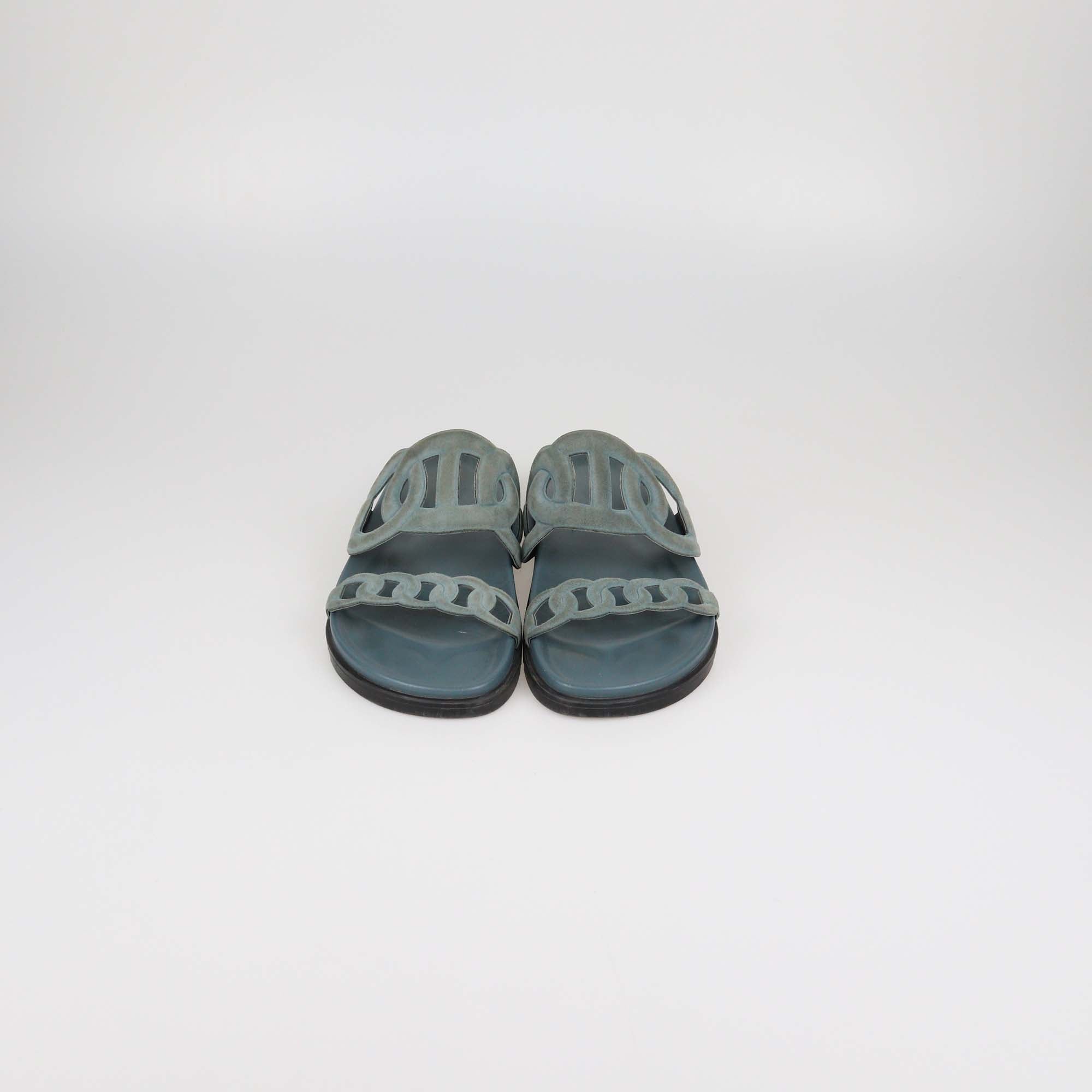 Hermes Blue Suede Extra Sandals