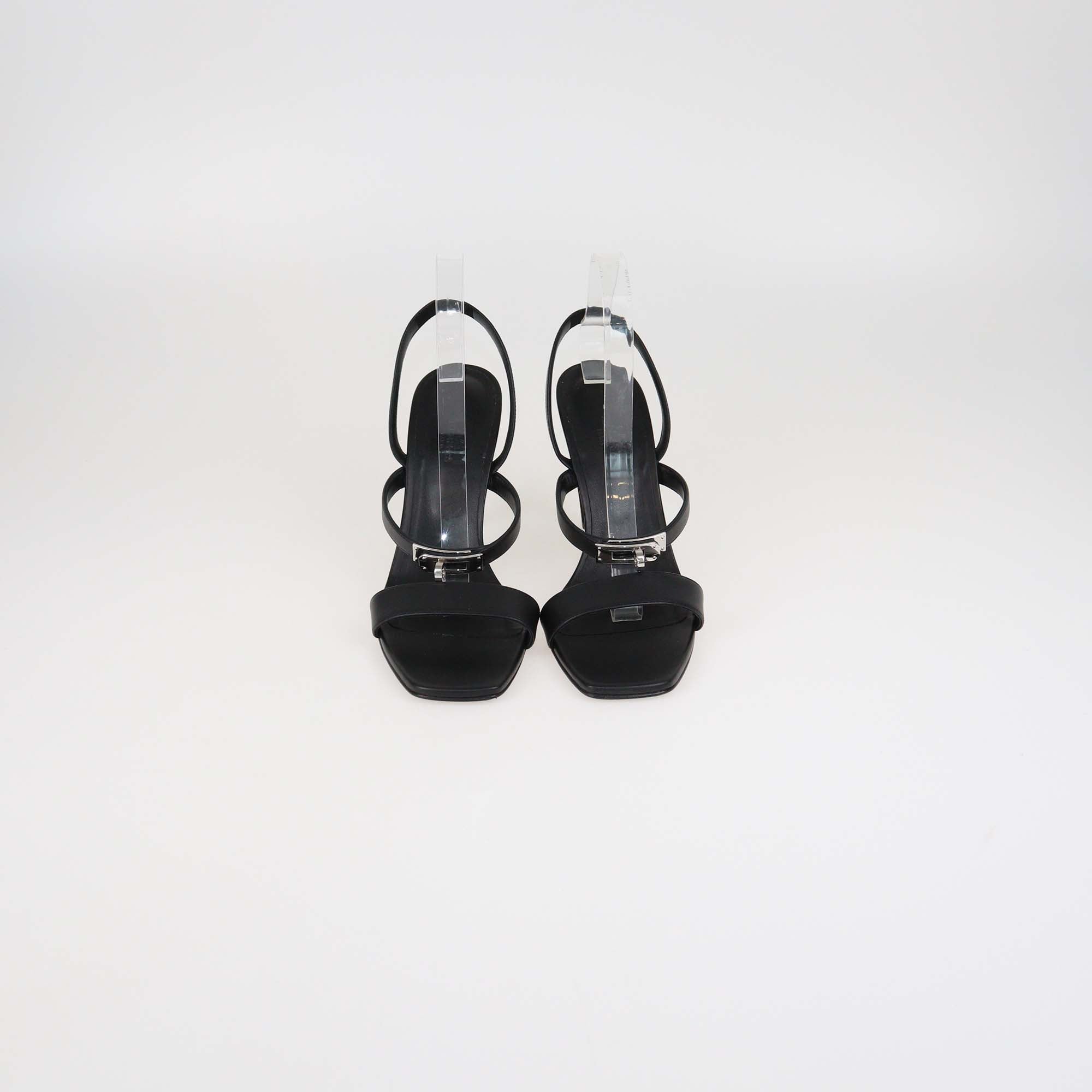 Hermes Black Leather Glamour Slingback Sandals