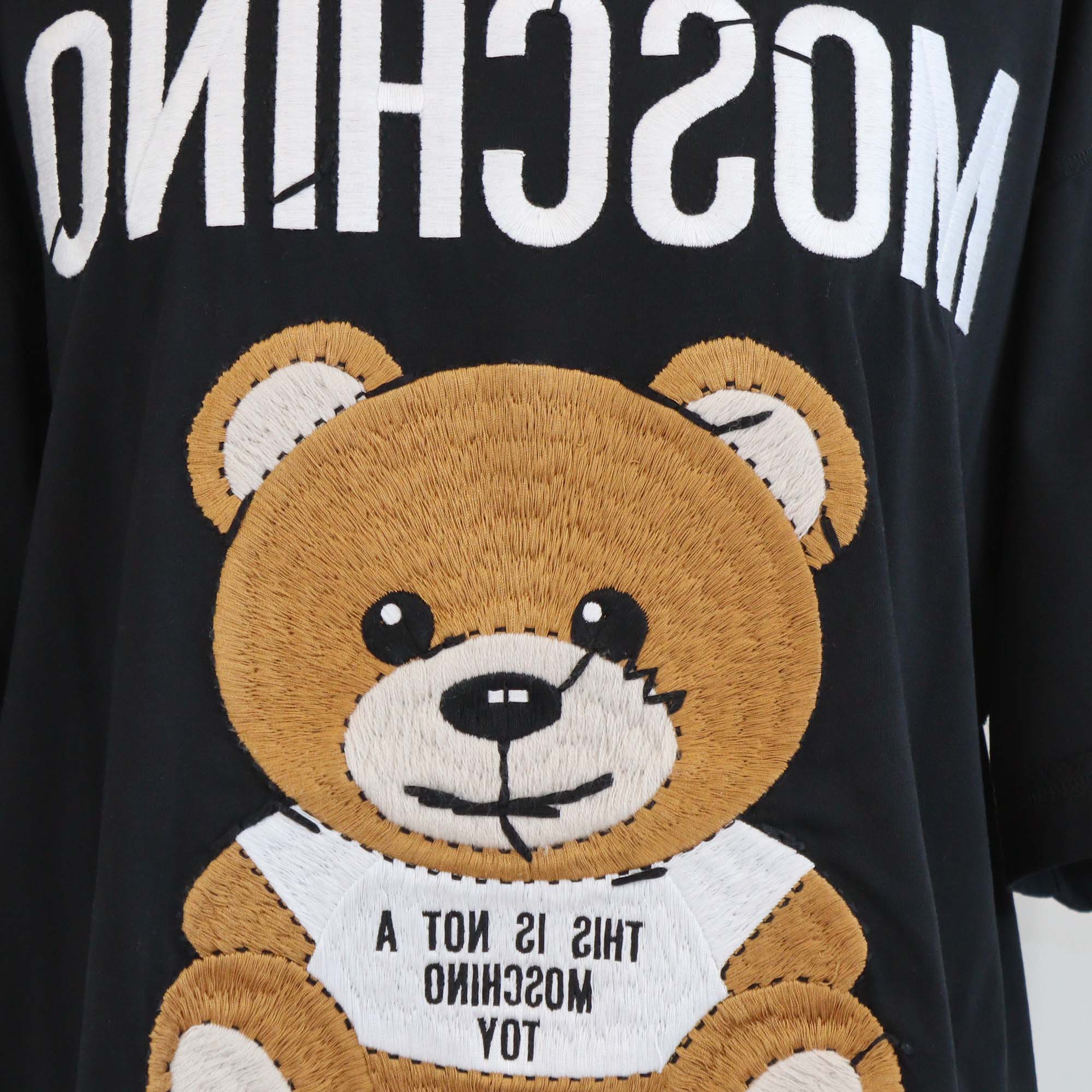 Moschino Couture Black Cotton Teddy Bear Embroidered Short Sleeve T-Shirt