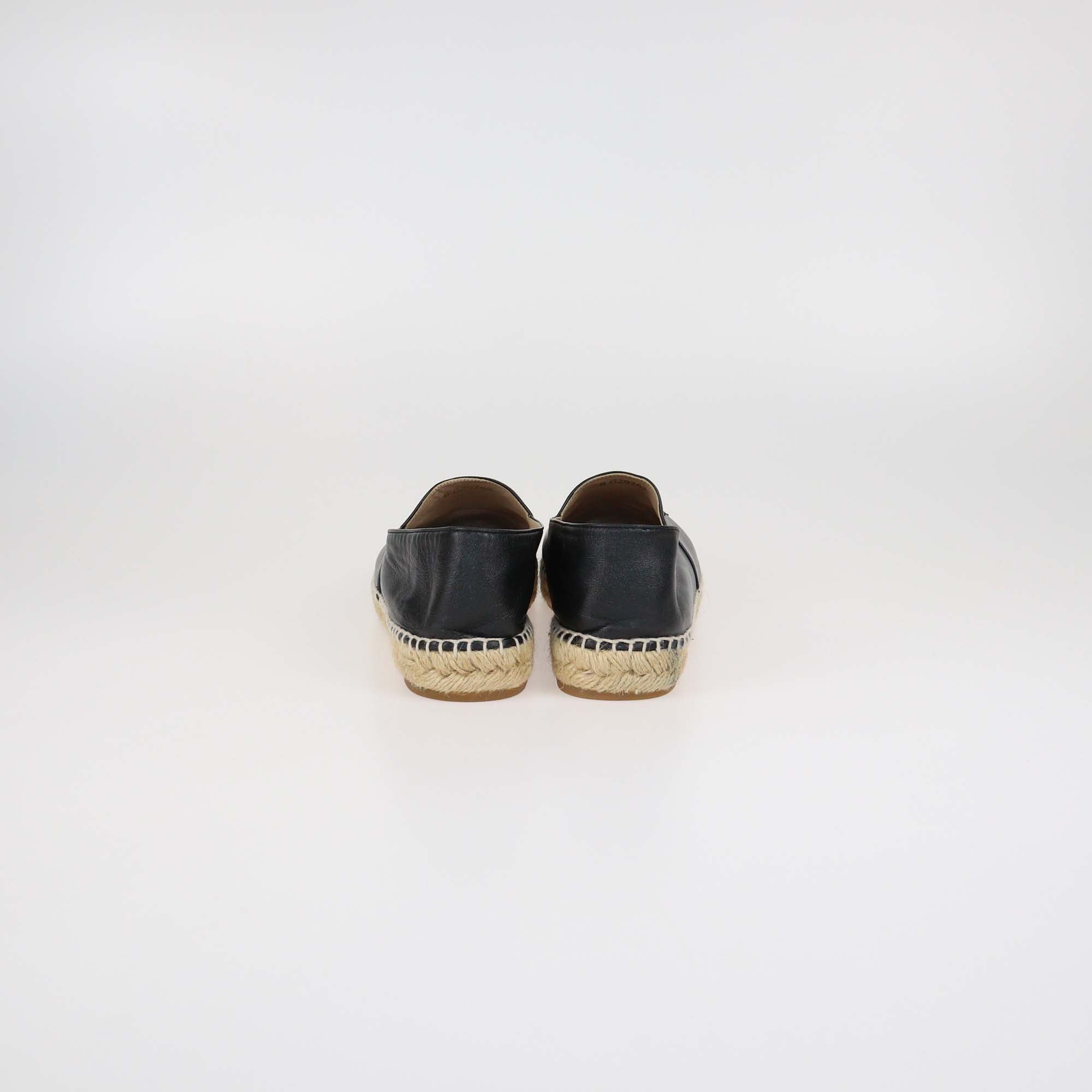 Chanel Black Leather CC Cap Toe Espadrille Flats