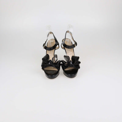 Valentino Black Patent Leather Bow Ankle Strap Sandals