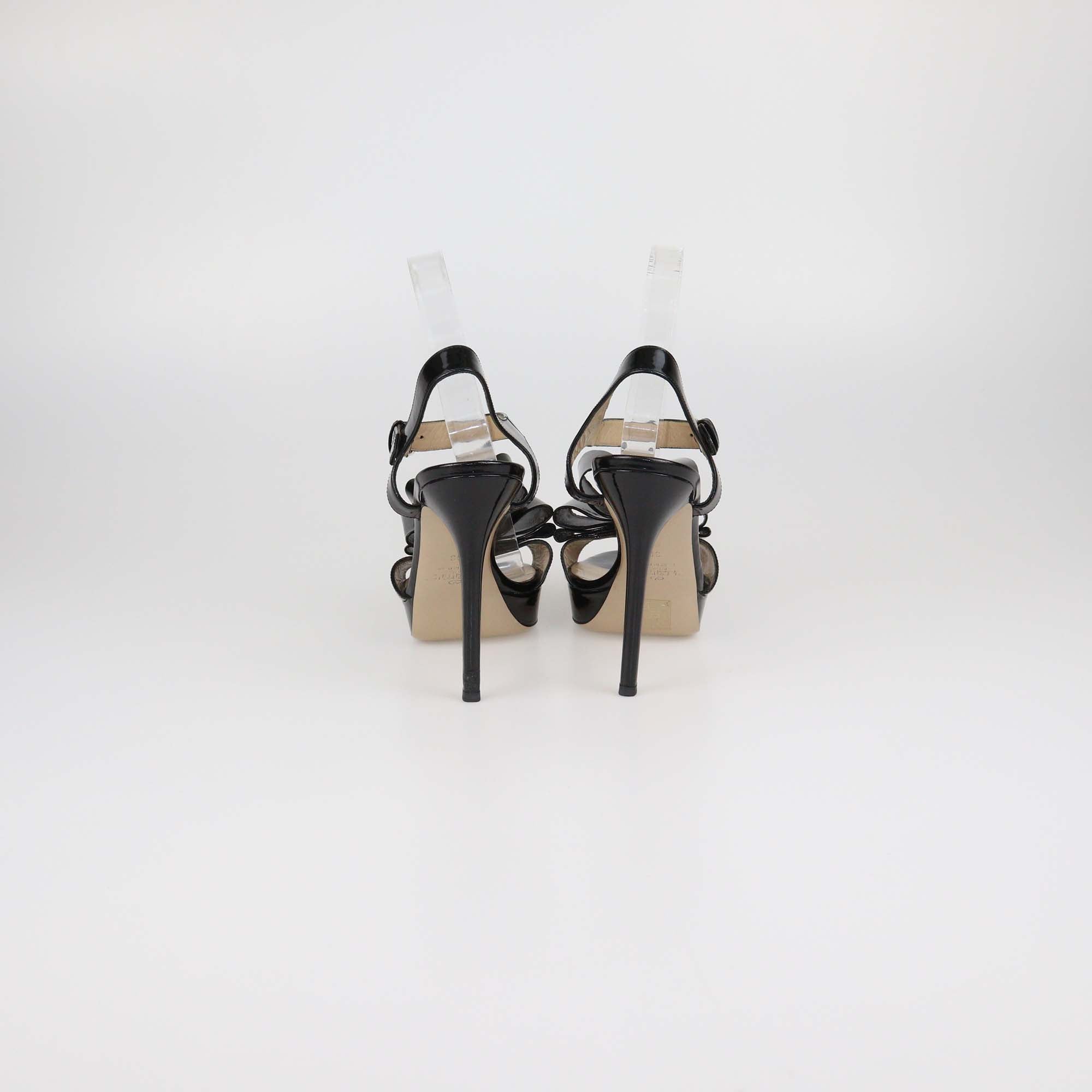 Valentino Black Patent Leather Bow Ankle Strap Sandals