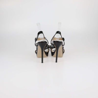 Valentino Black Patent Leather Bow Ankle Strap Sandals