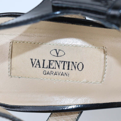 Valentino Black Patent Leather Bow Ankle Strap Sandals