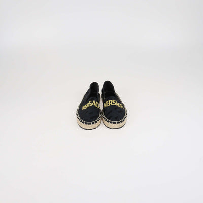 Versace Kids Black Nylon Logo Embroidered Espadrille Slip On Flats