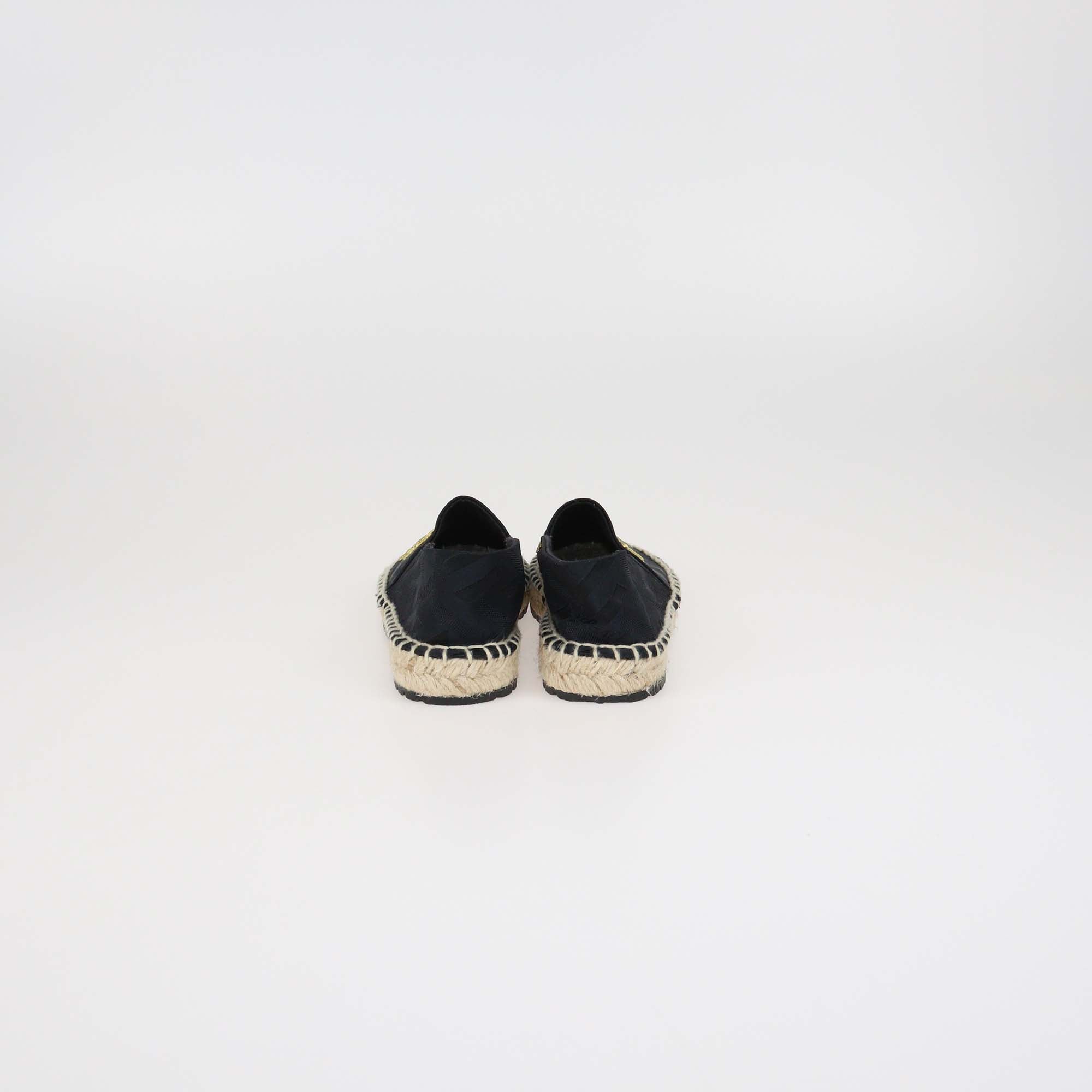 Versace Kids Black Nylon Logo Embroidered Espadrille Slip On Flats