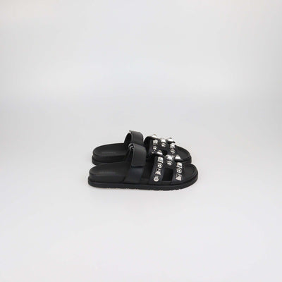 Hermes Black Leather Medor Studs Chypre Sandals