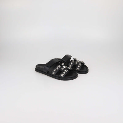 Hermes Black Leather Medor Studs Chypre Sandals