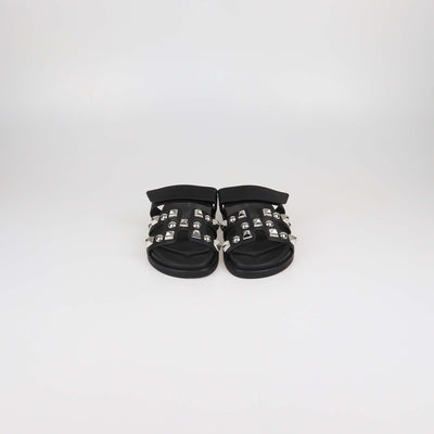 Hermes Black Leather Medor Studs Chypre Sandals