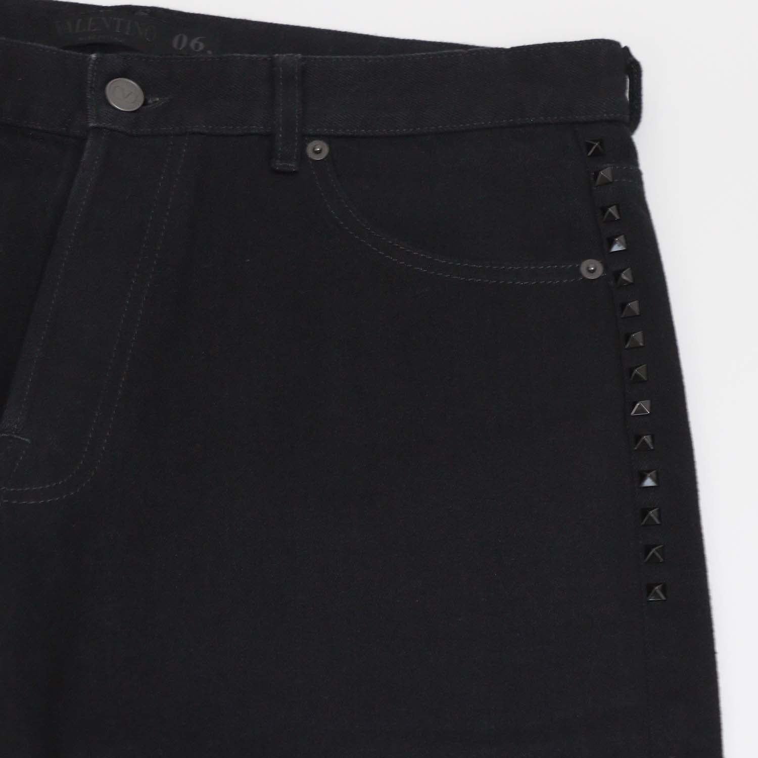 Valentino Black Denim Rockstud Straight Leg Pants