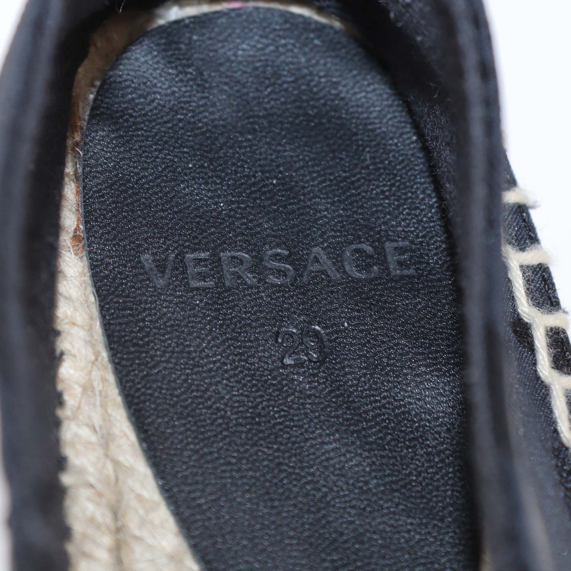 Versace Kids Black Nylon Logo Embroidered Espadrille Slip On Flats