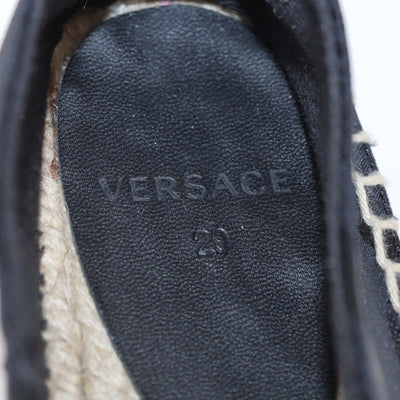 Versace Kids Black Nylon Logo Embroidered Espadrille Slip On Flats
