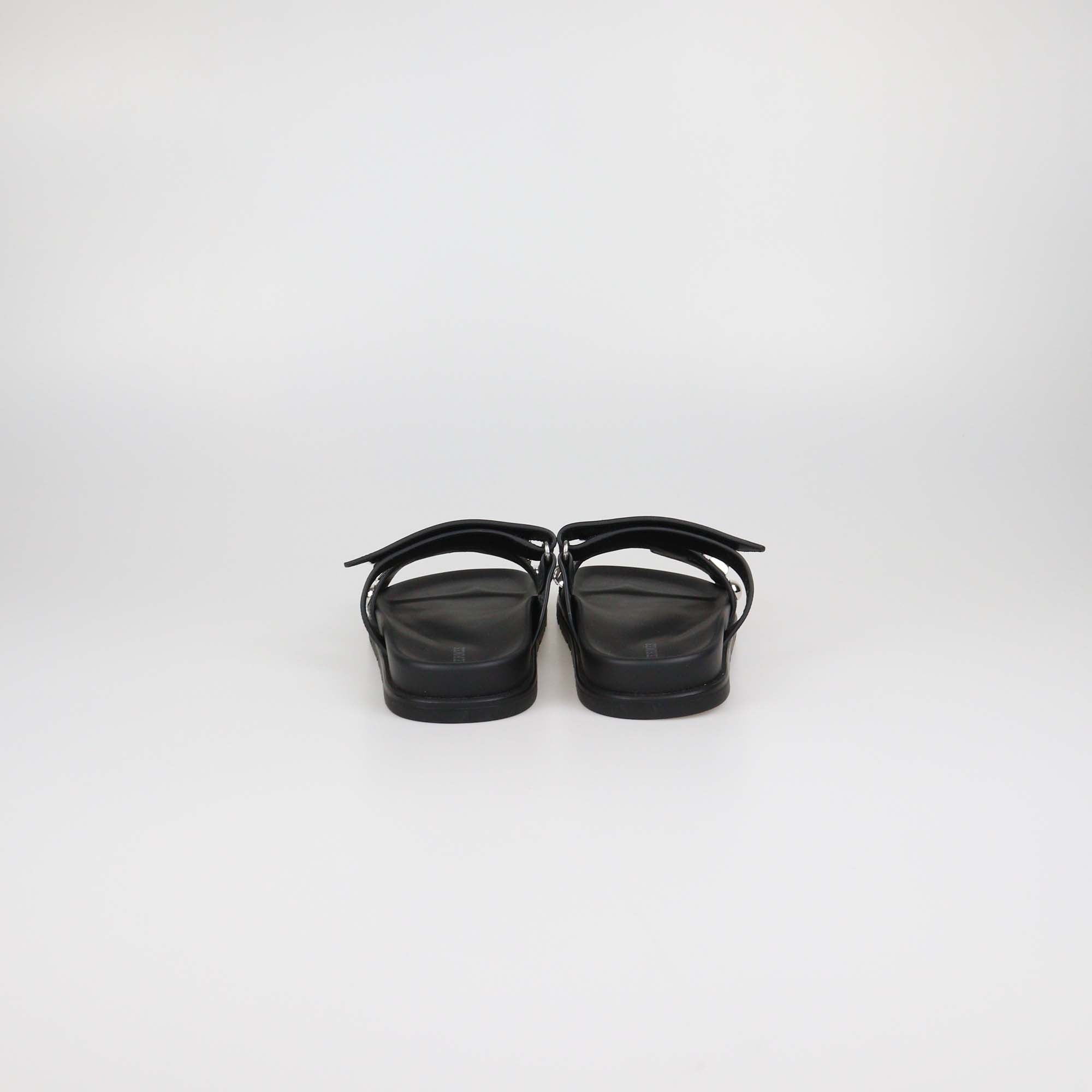 Hermes Black Leather Medor Studs Chypre Sandals