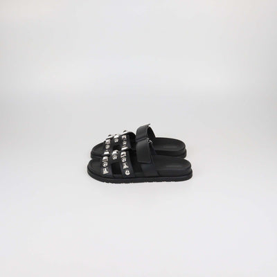 Hermes Black Leather Medor Studs Chypre Sandals