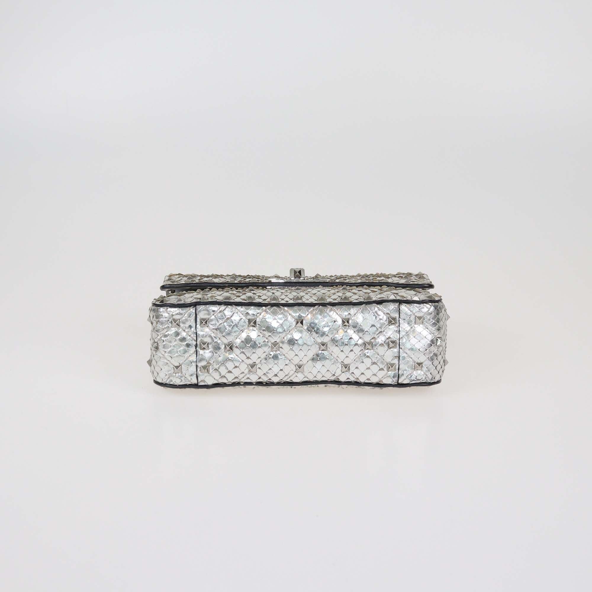 Valentino Silver Quilted Small Rockstud Spike Top Handle Bag Womens Valentino 