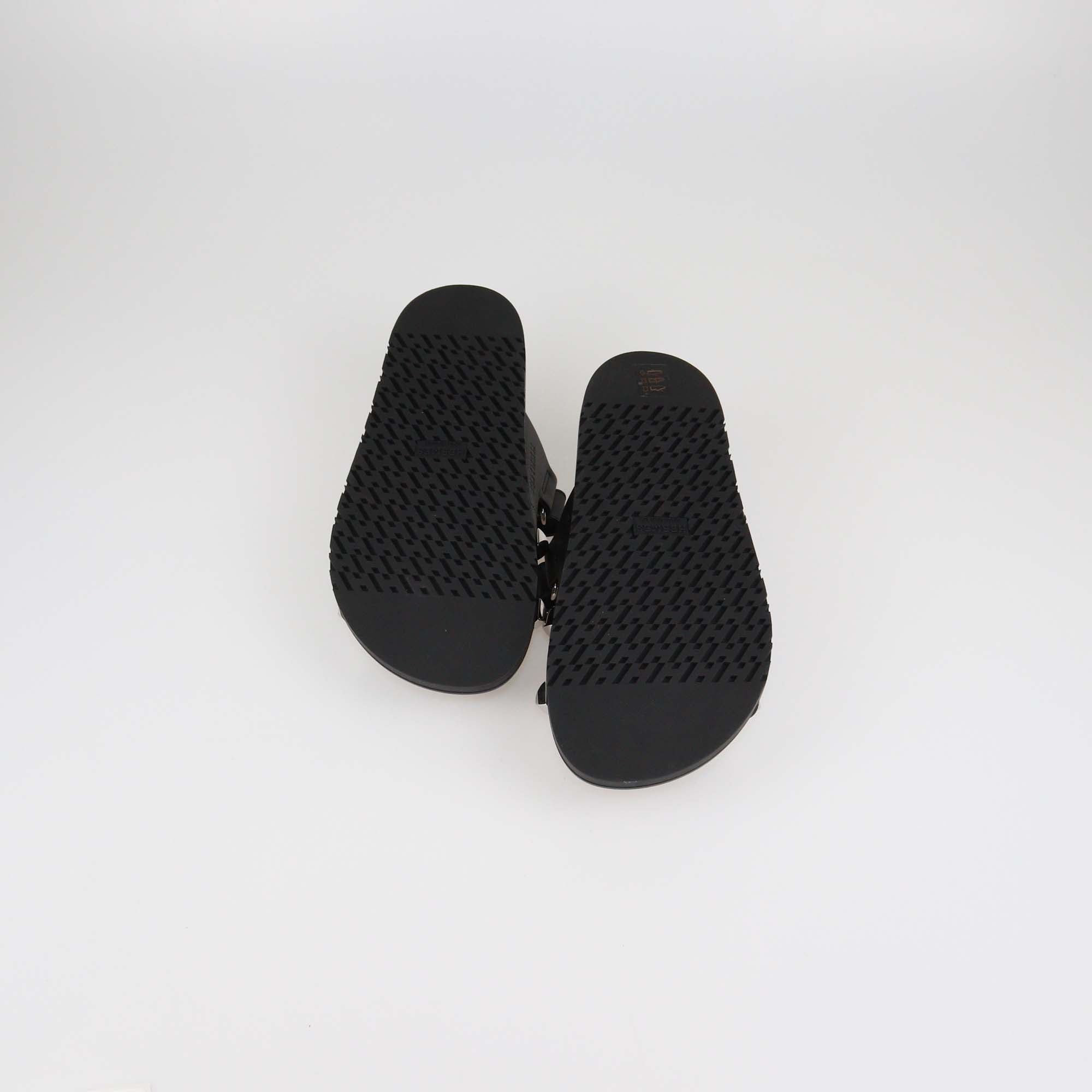 Hermes Black Leather Medor Studs Chypre Sandals
