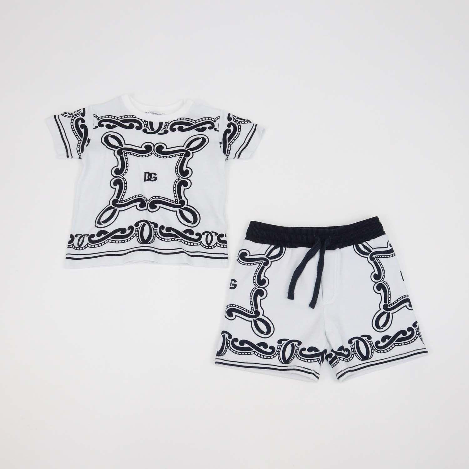 Dolce & Gabbana Kids White/Black Cotton Banda Print T-Shirt & Short Set