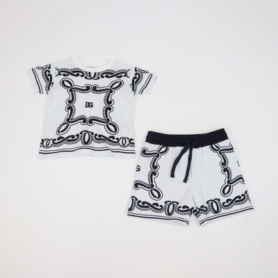 Dolce & Gabbana Kids White/Black Cotton Banda Print T-Shirt & Short Set