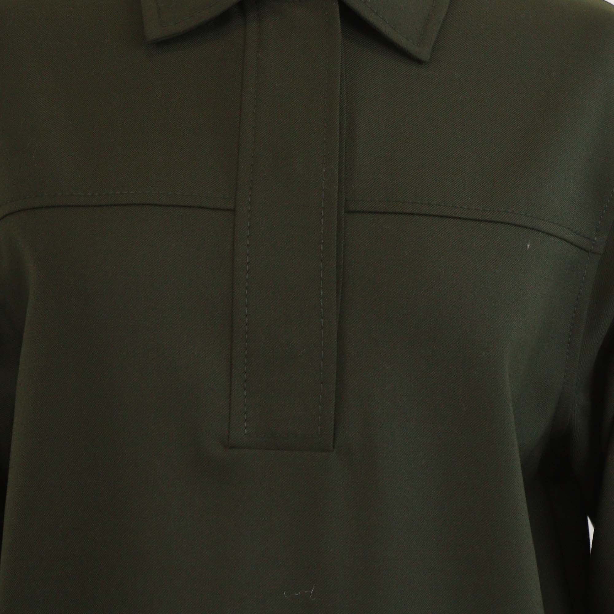 Lanvin Olive Green Wool Enfant Polo-Collar Long-Sleeve Dress