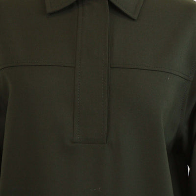 Lanvin Olive Green Wool Enfant Polo-Collar Long-Sleeve Dress
