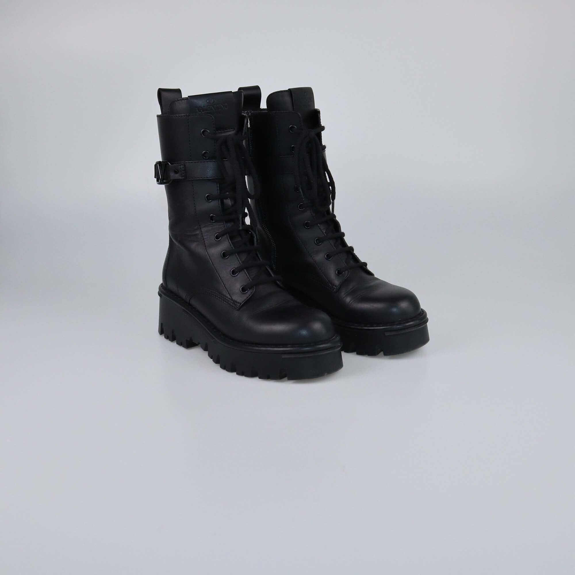 Valentino Black Campsite Combat Boots Womens Valentino 